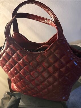 Quilted Burgundy Leather Tote with Gold Hardware